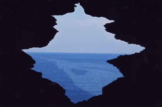 View from the window of a crumbling Venetian castle near Andros town