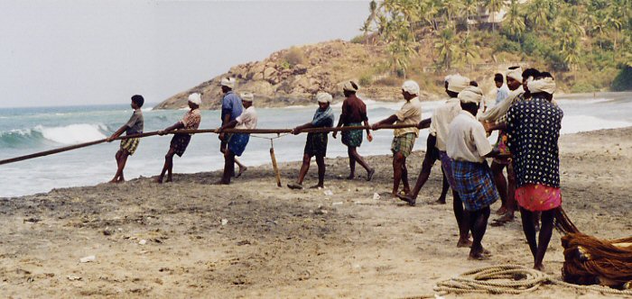 Fishermen on the beach at Kovalam